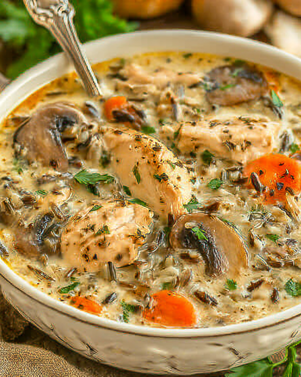 Creamy Mushroom Chicken and Wild Rice Soup recipe