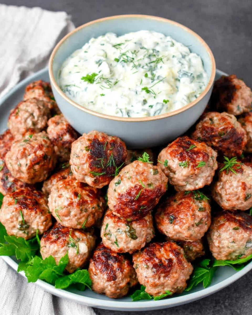 Greek Turkey Meatballs with Tzatziki with garlic & herb —