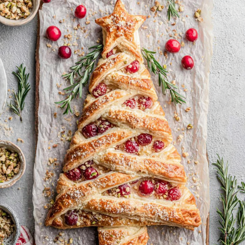 Cranberry, Camembert & Pistachio Christmas Tree Puff Pastry