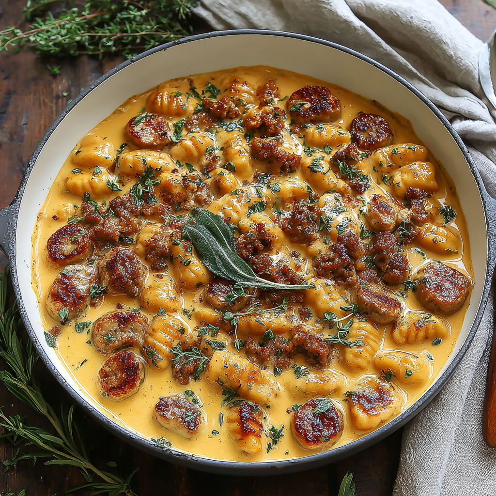 Creamy Butternut Squash Gnocchi with Sausage and Herbs