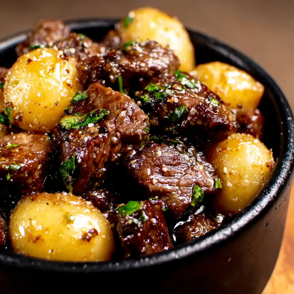 Crockpot Garlic Butter Beef Bites with Potatoes