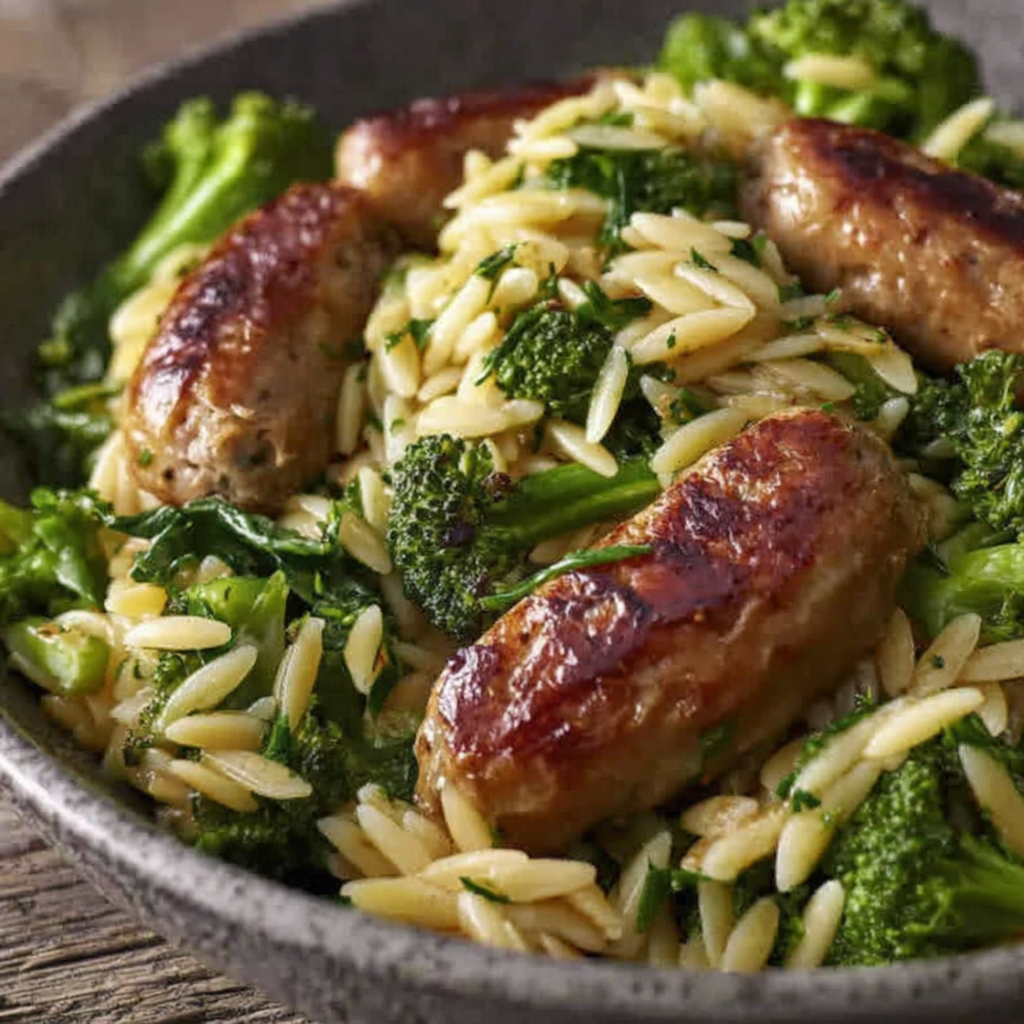 Delicious Chicken Sausage & Broccoli Orzo Dinner