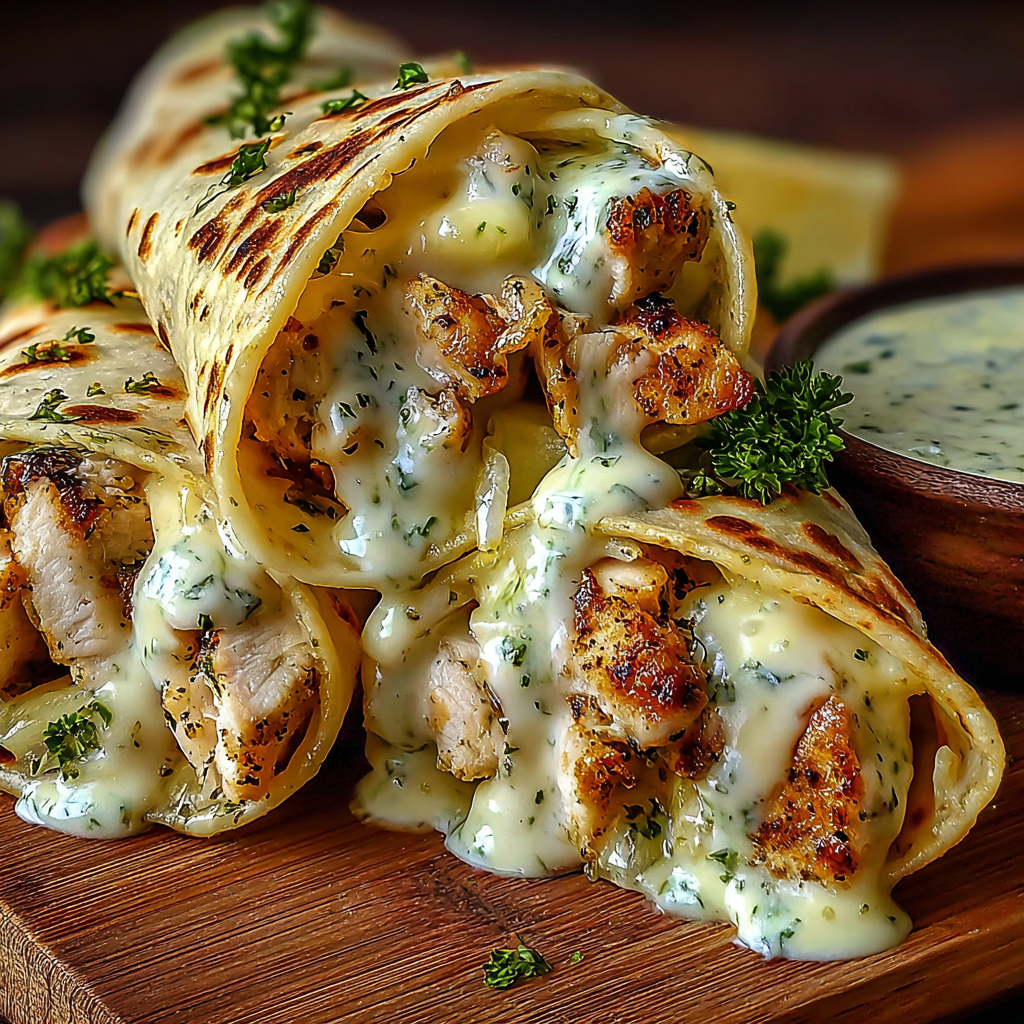 Deliciously Cheesy Garlic Chicken Wraps for Dinner