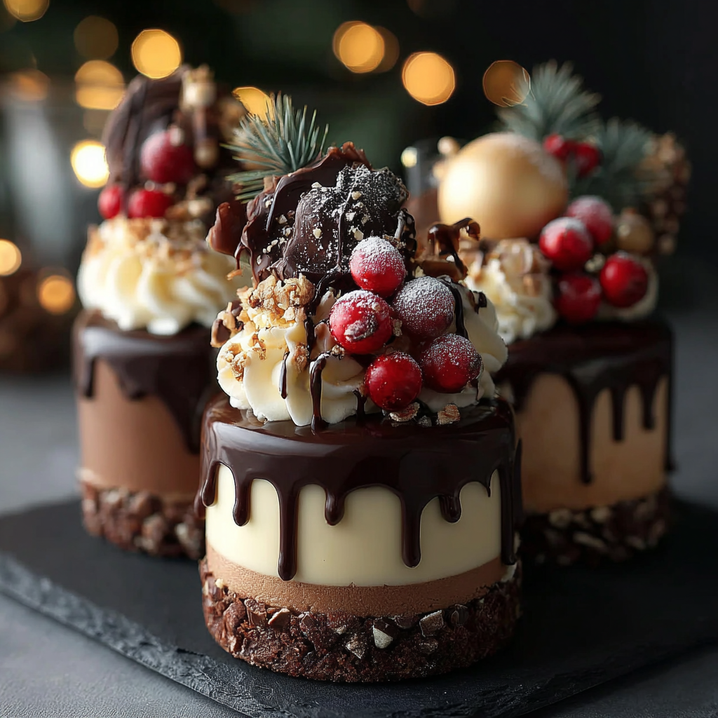 Delightful Festive Mini Christmas Cakes with Ganache