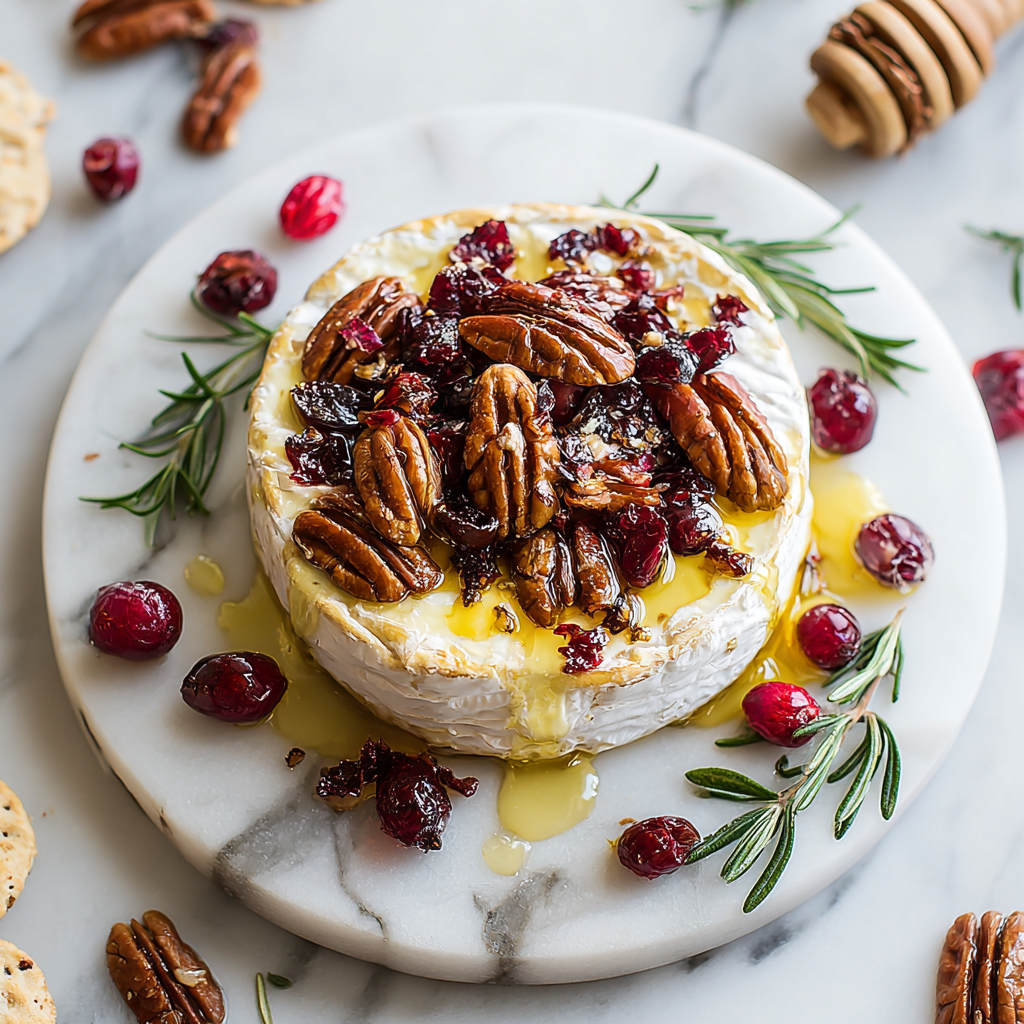 Savory Baked Brie with Sweet Cranberries and Pecans