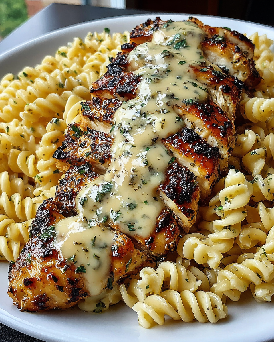 Creamy Garlic Parmesan Chicken with Cheesy Twisted Pasta