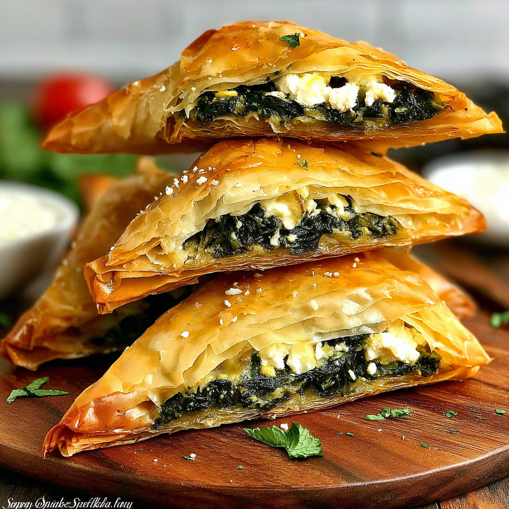 Classic Spanakopita Triangles with Fresh Spinach