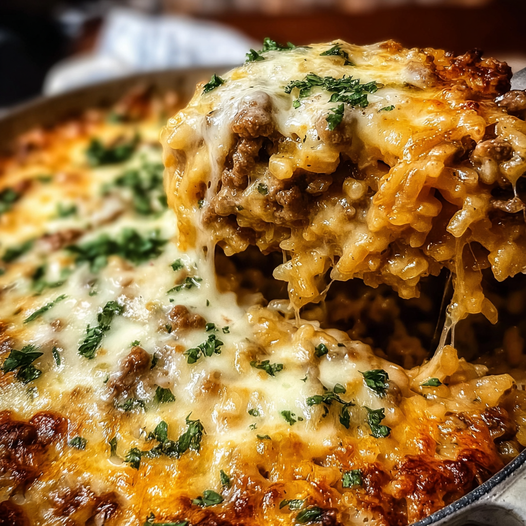 Comforting Cheesy Hamburger Rice Casserole Delight
