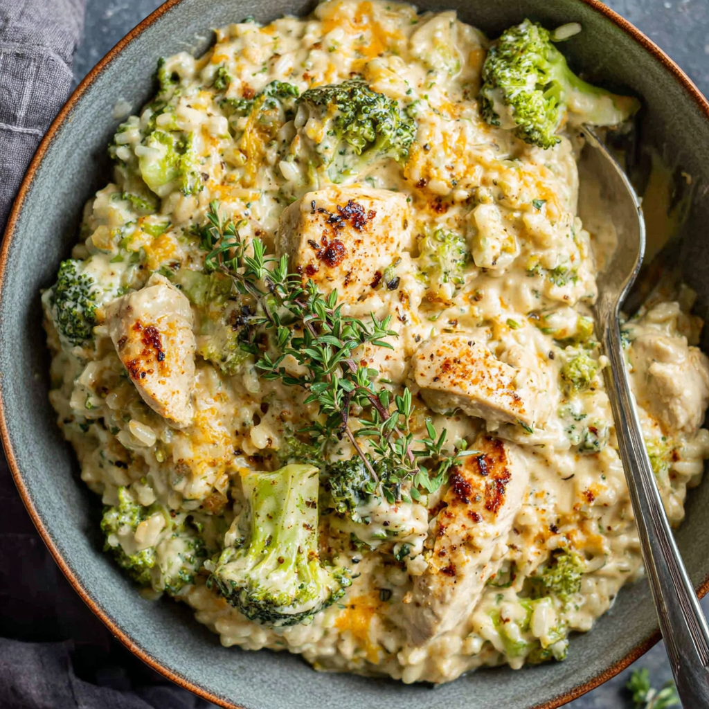 Creamy Broccoli Cheddar Chicken Rice Delight