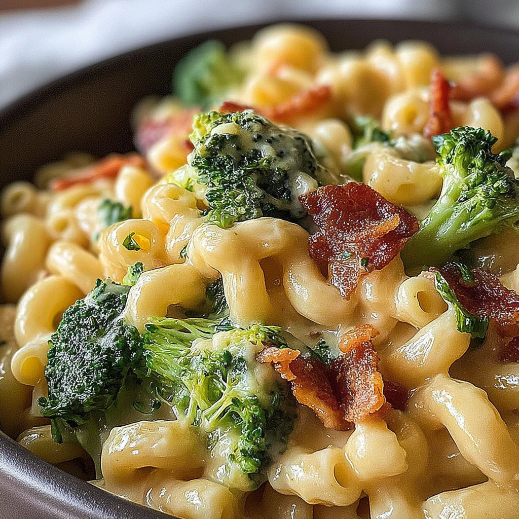 Creamy Slow Cooker Broccoli Bacon Macaroni Cheese