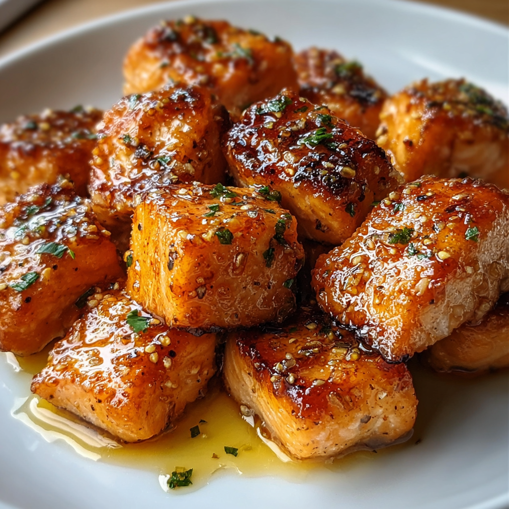 Crispy Fryer Salmon Bites with Spicy Hot Honey