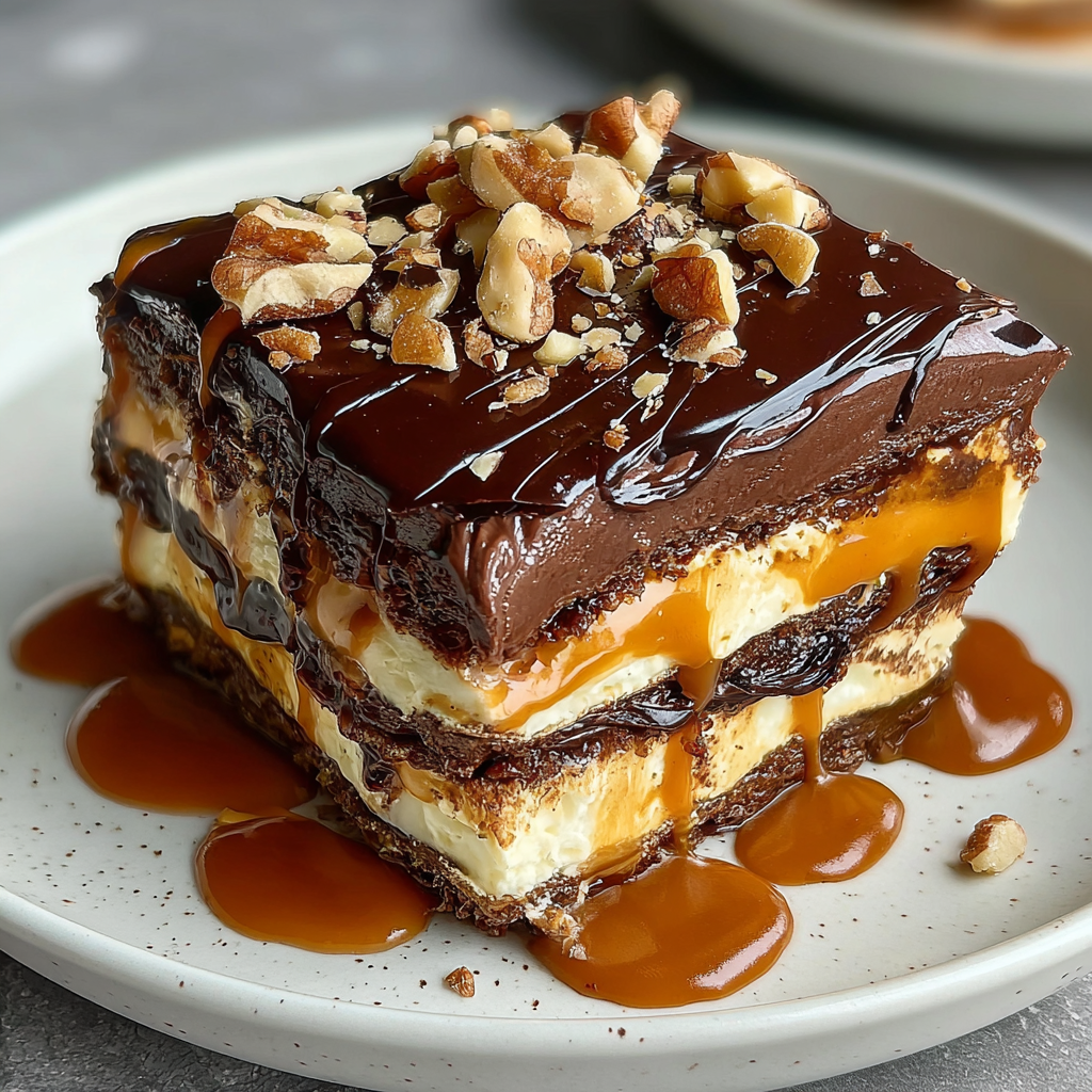 Decadent Chocolate and Caramel Lasagna with Walnuts