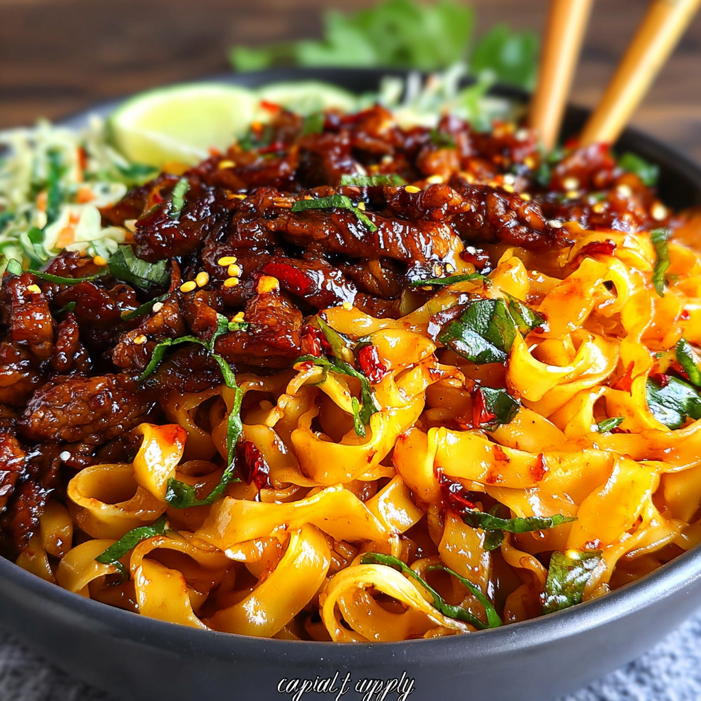 Flavorful Noodle Bowl with Beef and Cabbage Slaw