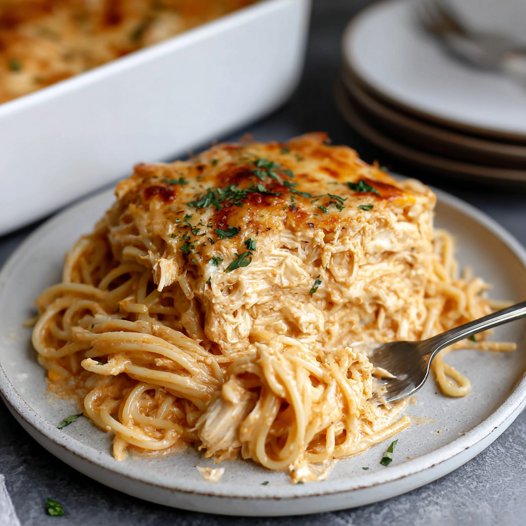 Savoring Italian Southern Chicken Spaghetti Casserole