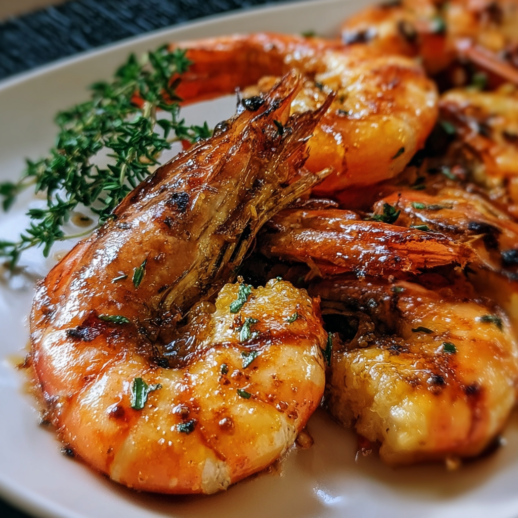 Savoring the Freshness of Grilled Prawns with Thyme