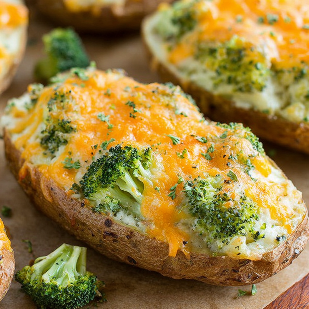 Savory Broccoli Cheddar Twice Baked Potatoes